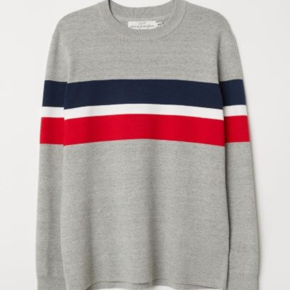 H&M logg men's grey colour block sweater size Large